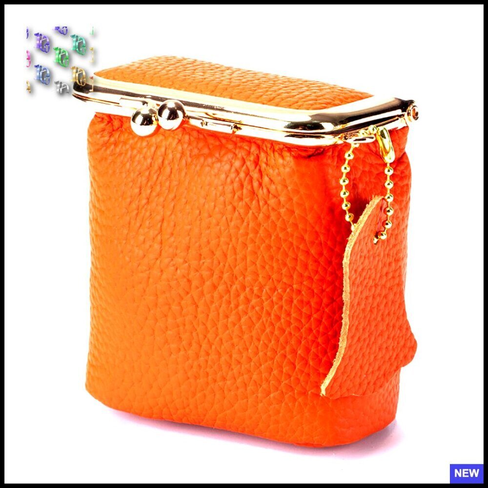 Vintage Kiss Lock Coin Purse Genuine Leather Lipstick Holder Retro Chic
